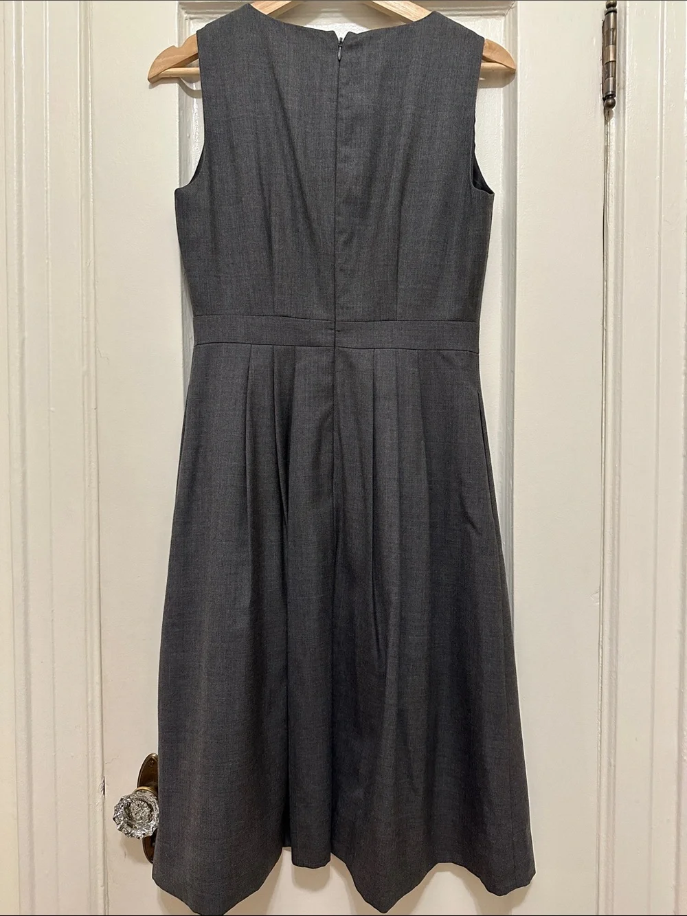J. Crew Charcoal Gray V-Neck Pleated Midi Dress